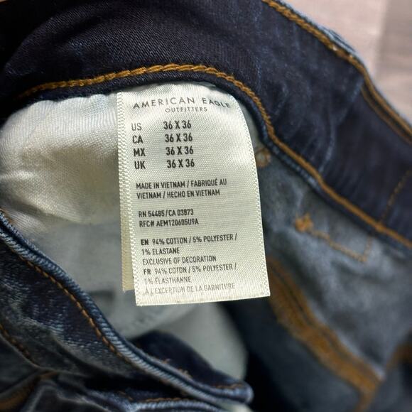 American‎ Eagle Dark Wash Faded Blue Mens 36x33 Original Tapered Denim Jeans EUC - Picture 5 of 13